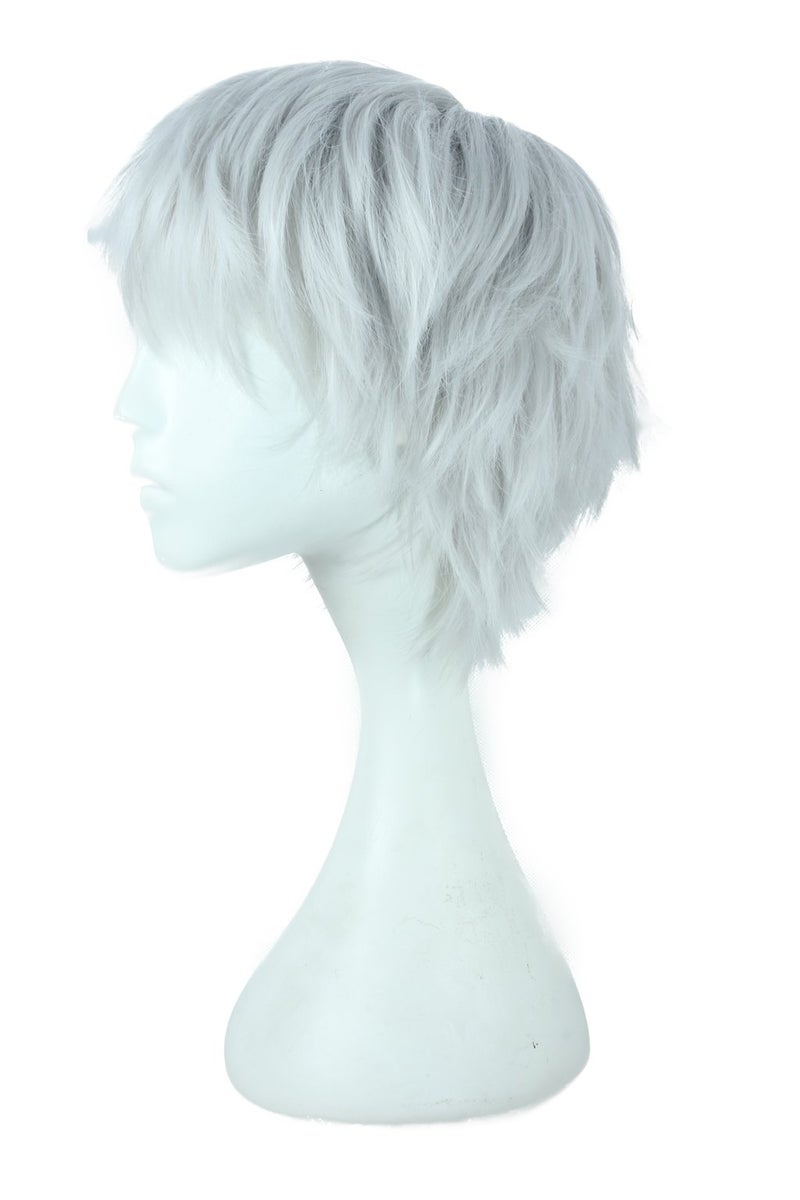 HH Building Layered Curly Short Cosplay Costume Wig (Sliver White) 12 Inch - Image 3
